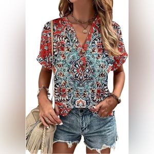 NWT! Women’s Boho Short Sleeve Blouse